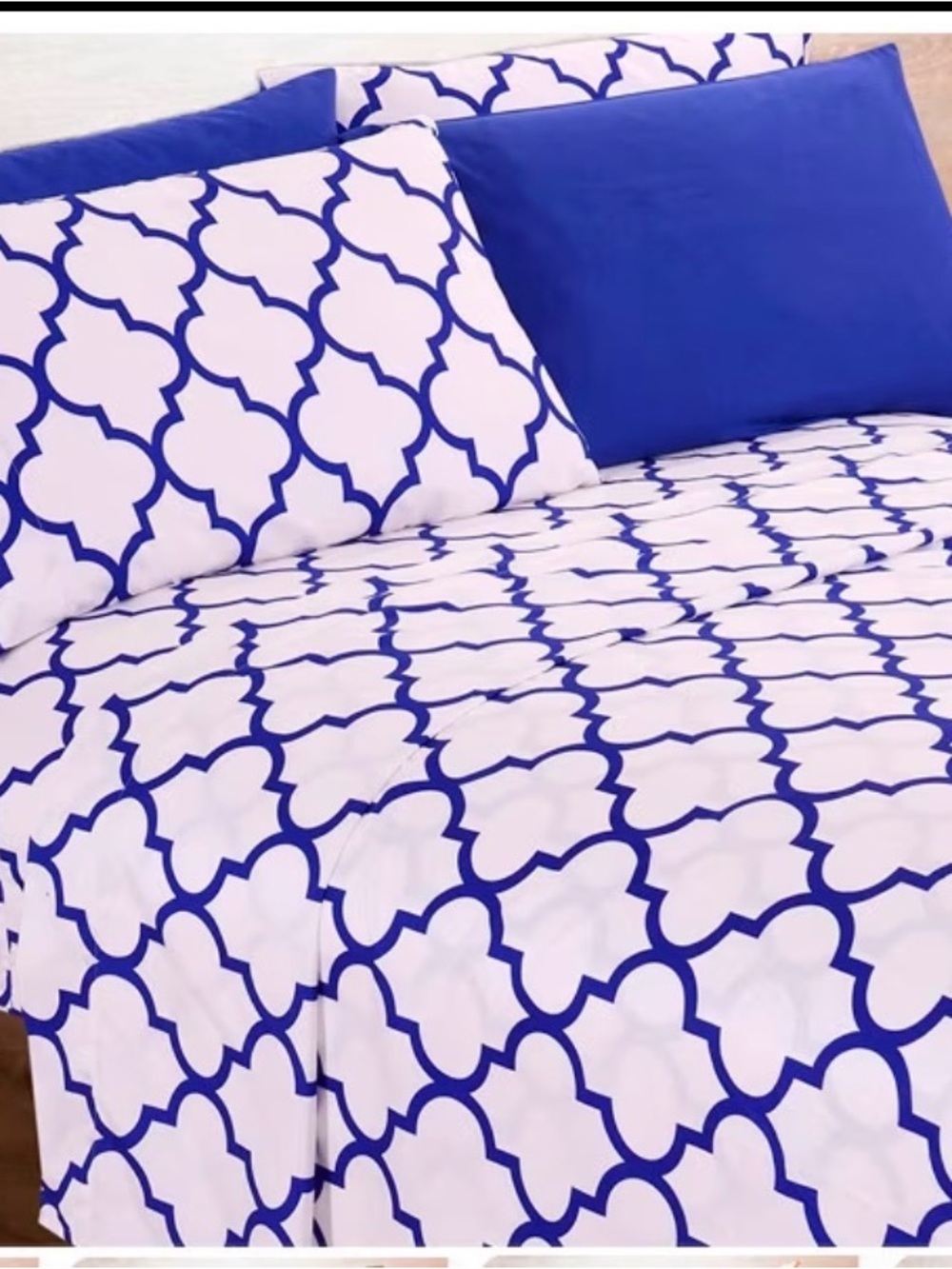 Blue and White Geometric Bed Sheet Set - Brand: